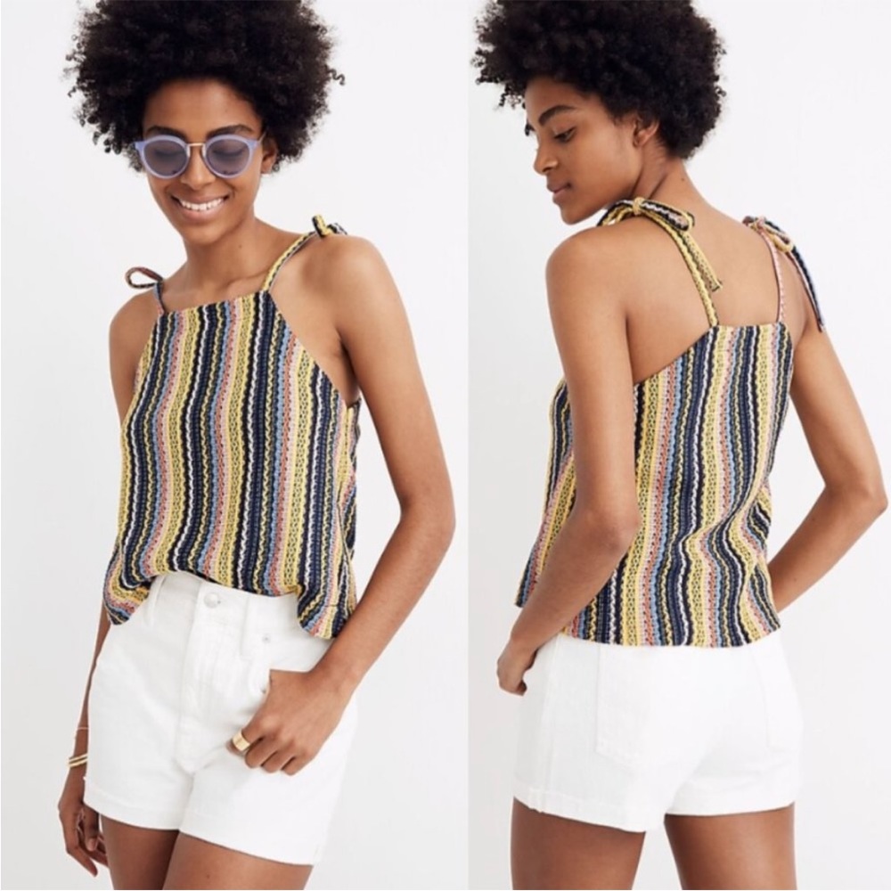 Madewell Texture & Thread Tie-Shoulder Tank Top in Rainbow Crochet Size Medium